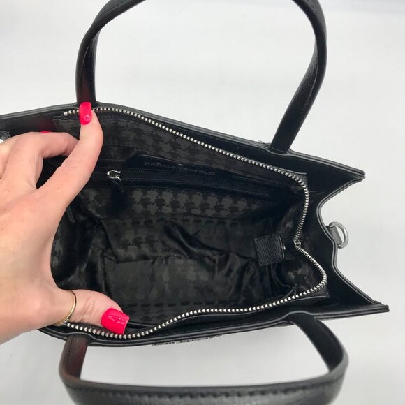 Karl Lagerfield Black Leather Paris Maybelle Convertible Satchel Bag - Picture 11 of 11